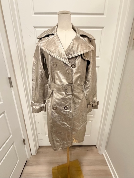 Newport News Jackets & Blazers - Newport News Metallic Leather Silver Trench Coat with Belt NWT
